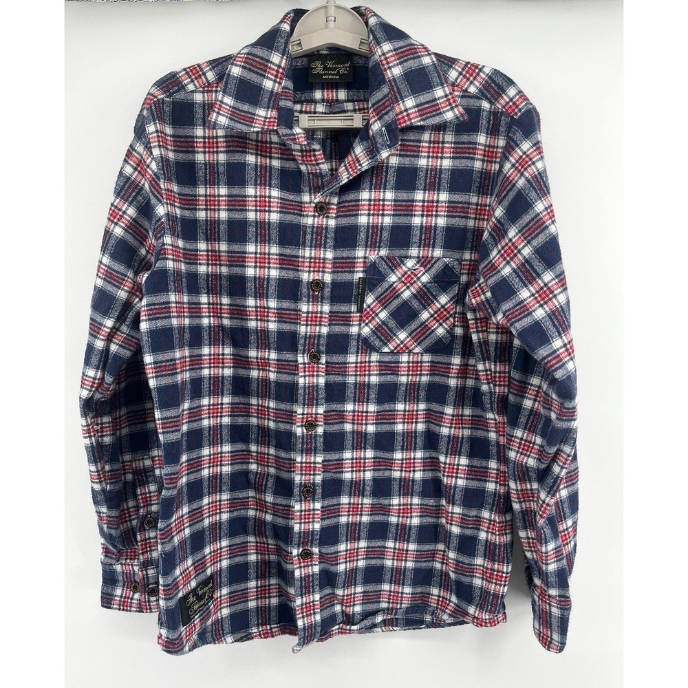 The Vermont Flannel Co Flannel Short Button Up Red Blue Plaid Cotton Men's Sz M
